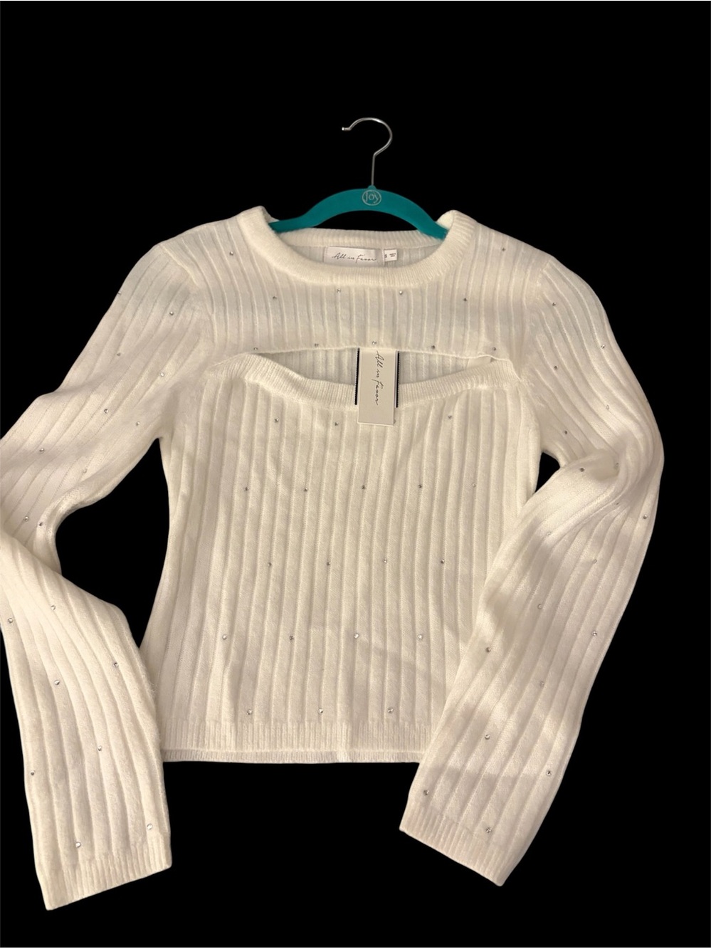 All in Favor Rhinestone Cutout Ribbed Knit Sweater Size S NWT